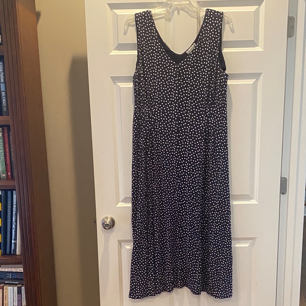 Coldwater Creek Navy and White Polka Dot Midi Dress